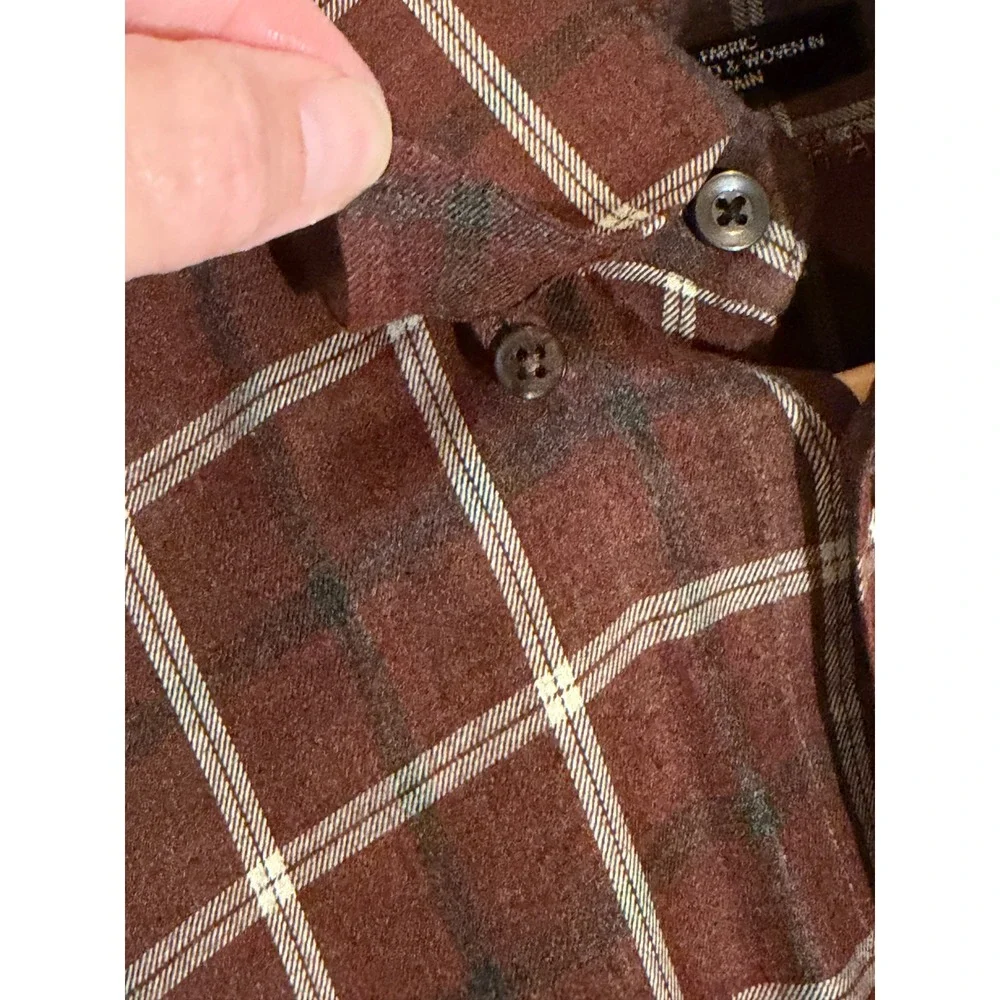 Mark Shale Mens Brown Plaid Button Down Shirt Fabric Woven in Spain Large - Picture 4 of 5